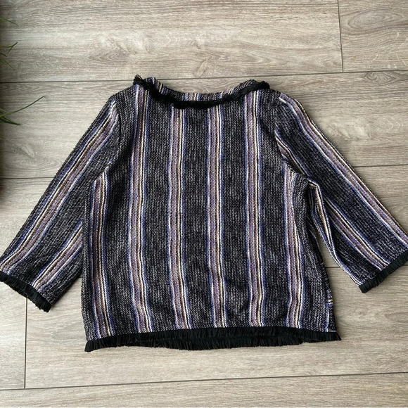 Anthropologie Current  Air Black Tweed Stripe Fringe Top - Picture 12 of 16